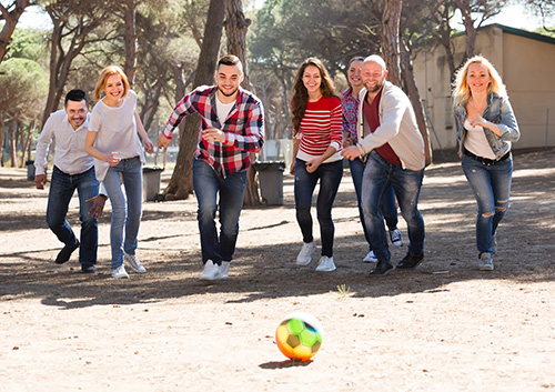 group of people playing soccer